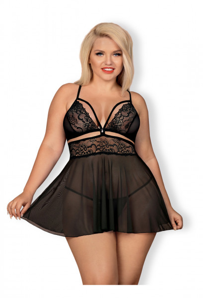 OB 838-BAB-1 babydoll & thong black Size Plus